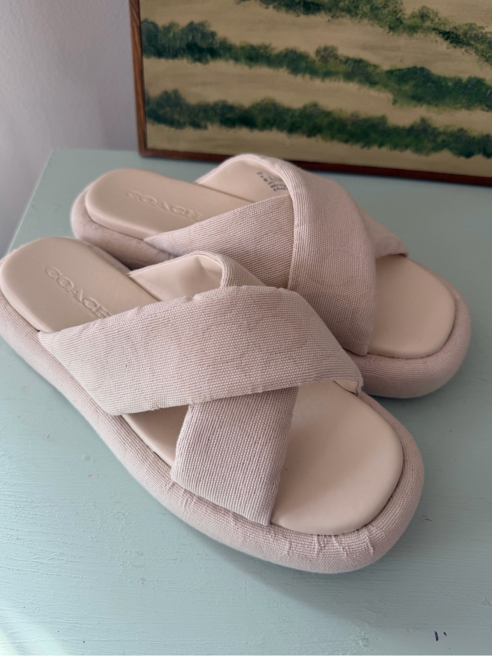 Coach Penelope Criss Cross Sandals Signature C Platform Slide Jacquard Womens 8